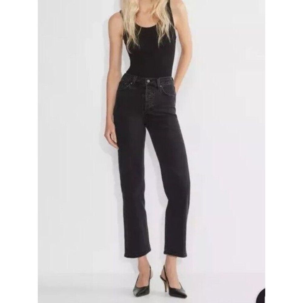 Denim Forum The Arlo High Rise Straight Leg Black Button Fly Jeans Size‎ 27